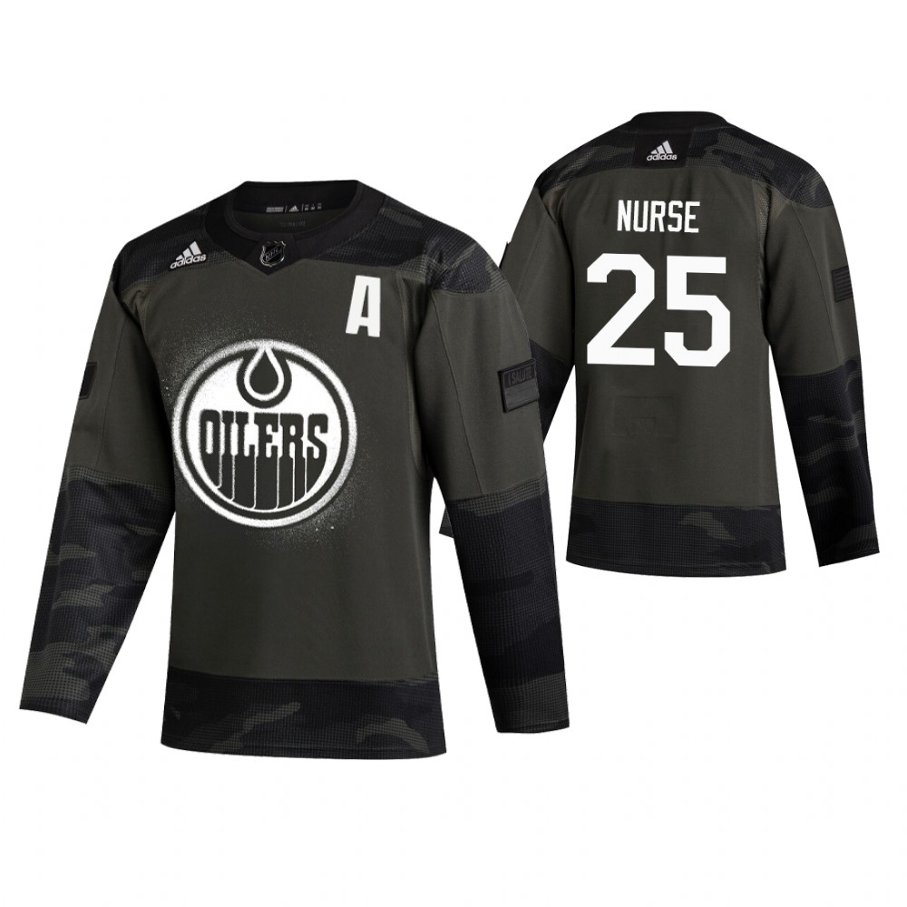 Men's Oilers #25 Darnell Nurse Authentic 2019 Veterans Day Jersey Camo