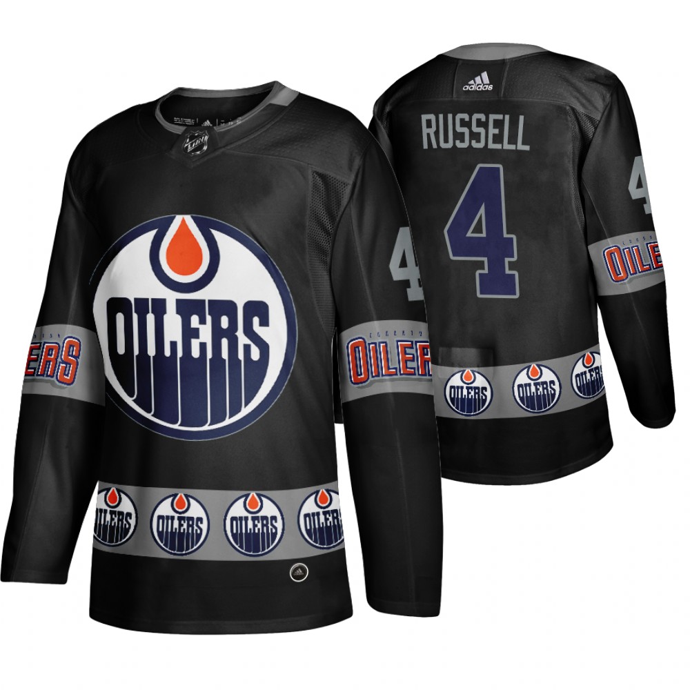 Men's Oilers #4 Kris Russell Logo sleeve Breakaway Jersey Black