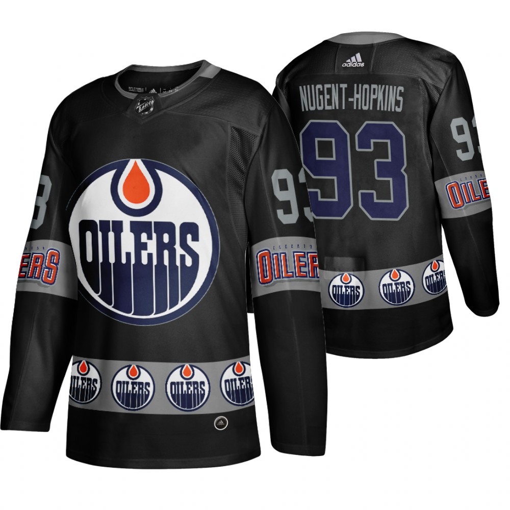 Men's Oilers #93 Ryan Nugent-Hopkins Logo sleeve Breakaway Jersey Black