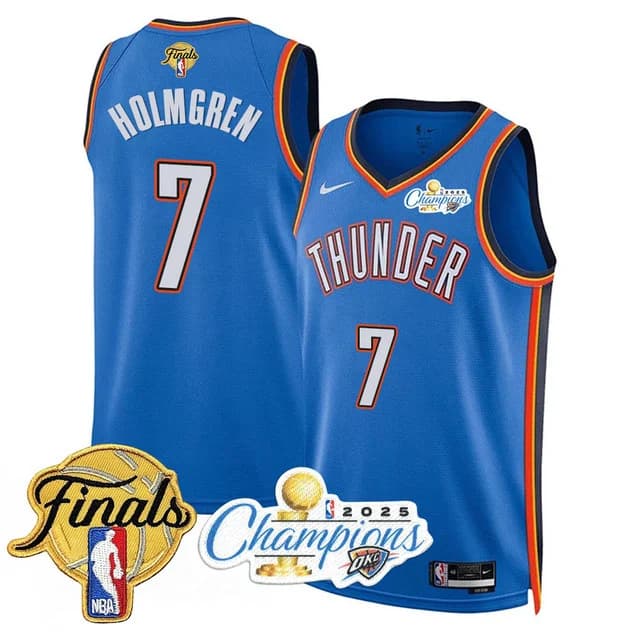 Men's Oklahoma City Thunder 2024-25 Champions Jersey - All Stitched Chet Holmgren  - 7