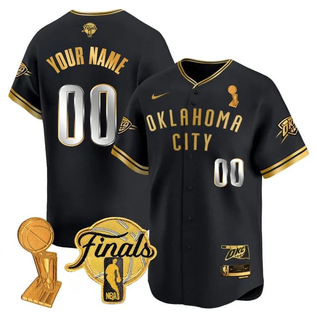 Men's Oklahoma City Thunder Baseball Jersey - Final Patch - All Stitched Black Gold