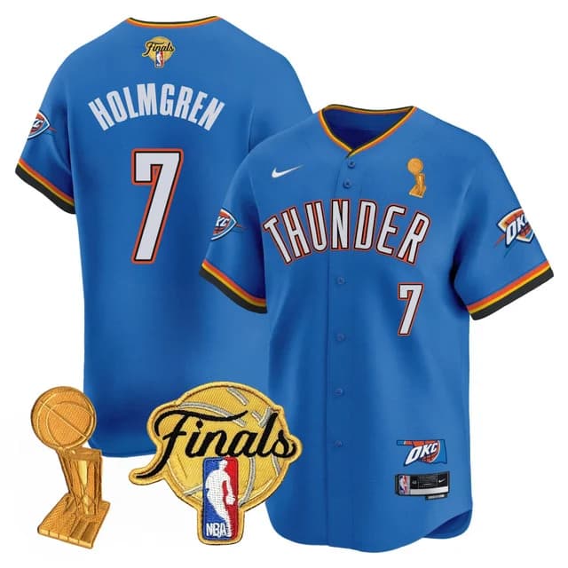 Men's Oklahoma City Thunder Baseball Jersey - Final Patch - All Stitched Chet Holmgren    - 7
