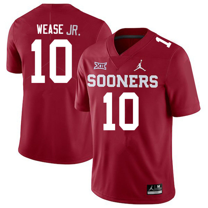 Men's Oklahoma Sooners #10 Theo Wease Jr. Crimson Jordan College Game Football Jersey 