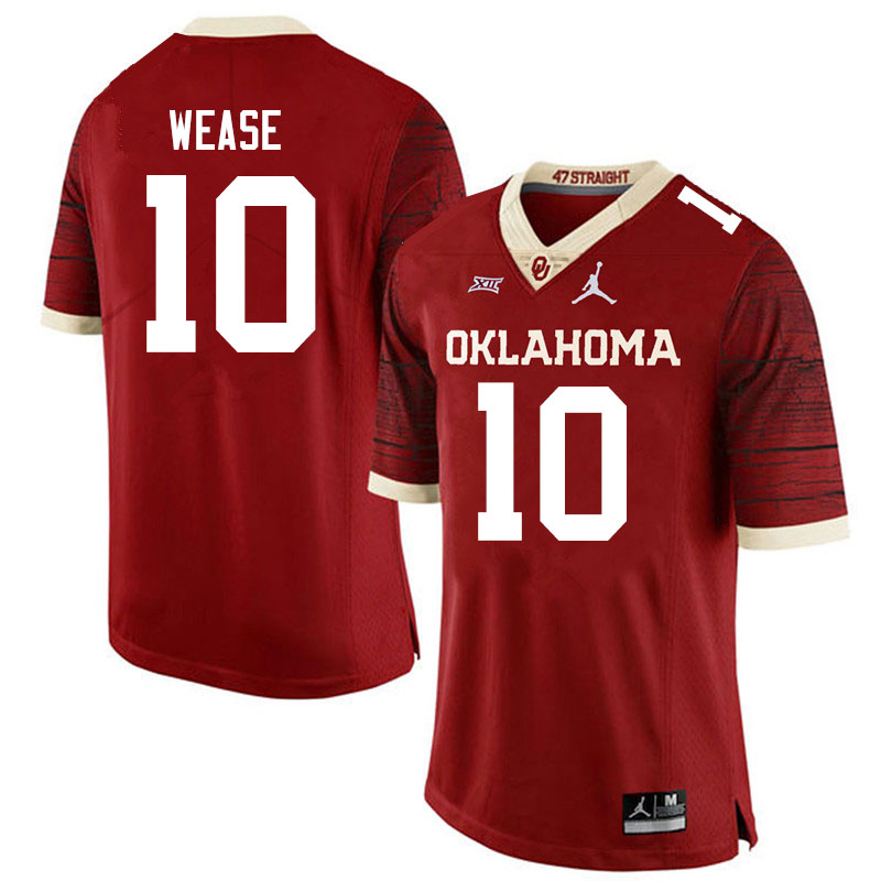 Men's Oklahoma Sooners #10 Theo Wease Jr. Jordan Crimson Limited Football Jersey