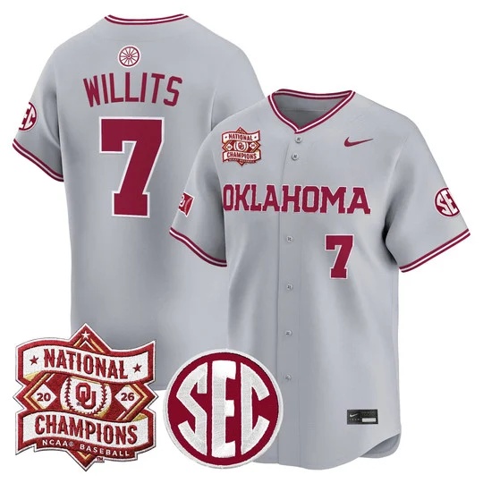 Men's Oklahoma Sooners 2026 National Champions Patch Vapor Premier Limited Jersey -    Jaxon Willits # 7
