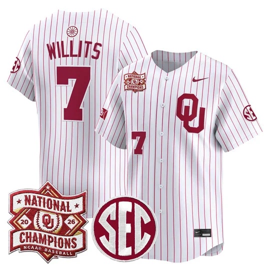 Men's Oklahoma Sooners 2026 National Champions Patch Vapor Premier Limited Jersey - A   Jaxon Willits #7