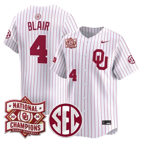Men's Oklahoma Sooners 2026 National Champions Patch Vapor Premier Limited Jersey - All     Alec Blair #4