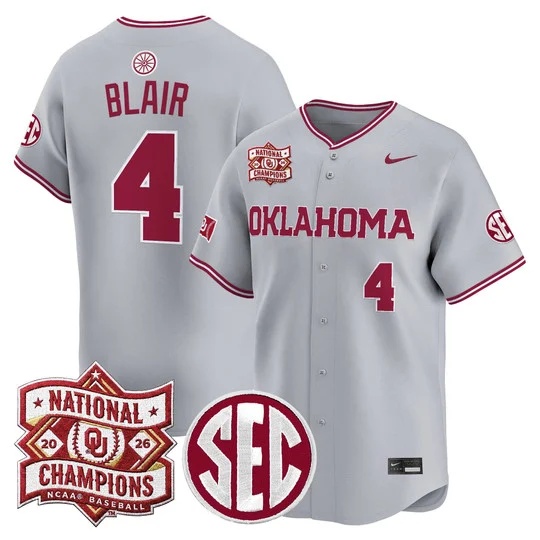 Men's Oklahoma Sooners 2026 National Champions Patch Vapor Premier Limited Jersey - All    Alec Blair # 4