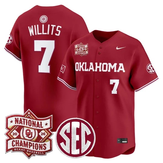 Men's Oklahoma Sooners 2026 National Champions Patch Vapor Premier Limited Jersey - All    Jaxon Willits
