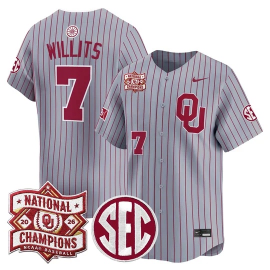 Men's Oklahoma Sooners 2026 National Champions Patch Vapor Premier Limited Jersey - All  Jaxon Willits7