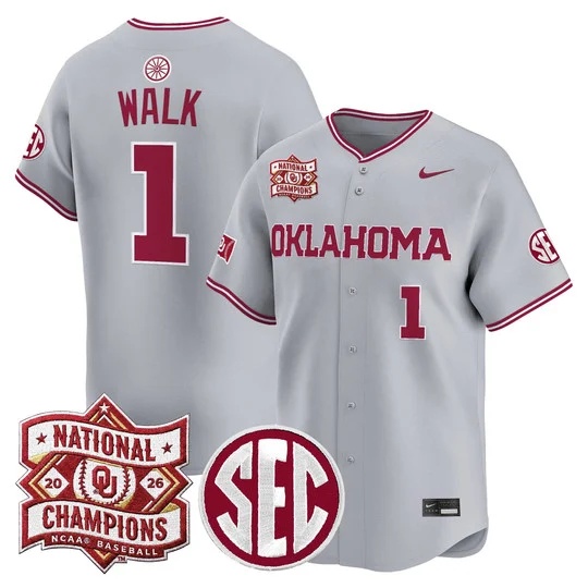 Men's Oklahoma Sooners 2026 National Champions Patch Vapor Premier Limited Jersey - All Jason Walk#  1