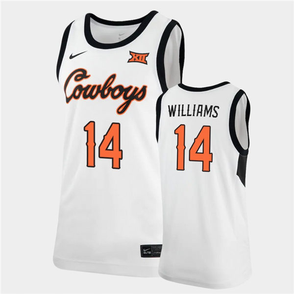 Men's Oklahoma State Cowboys #14 Bryce Williams Nike white College Basketball Game Jersey 