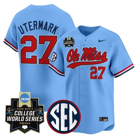 Men's Ole Miss 2026 World Series Vapor Premier Limited Jersey - All Stitched 27 Judd Utermark