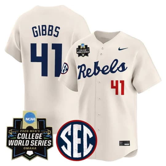 Men's Ole Miss 2026 World Series Vapor Premier Limited Jersey - All Stitched Jake Gibbs     41