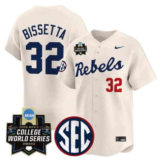 Men's Ole Miss 2026 World Series Vapor Premier Limited Jersey - All Stitched Tristan Bissetta     32