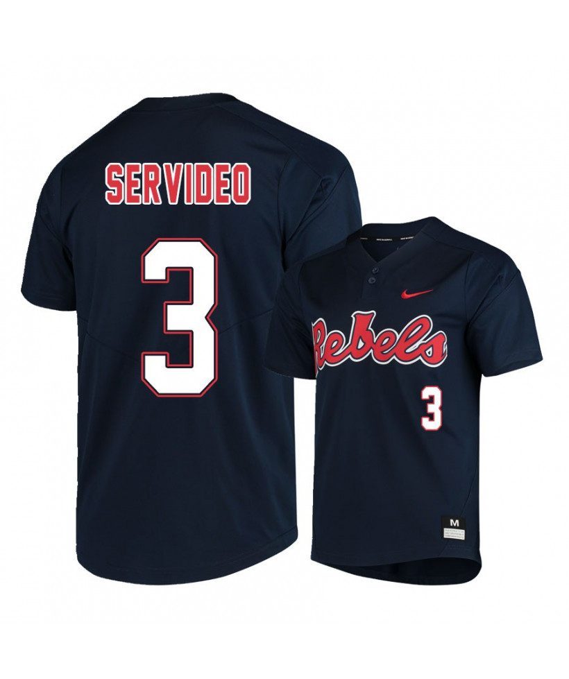 Men's Ole Miss Rebels #3 Anthony Servideo Nike Navy Baseball Jersey