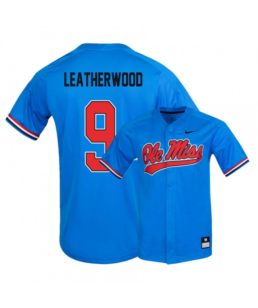 Men's Ole Miss Rebels #9 Hayden Leatherwood Nike Powder Blue Baseball Jersey