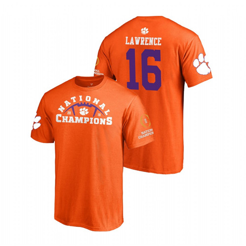 Men's Orange College Football Playoff 2018 National Champions Clemson Tigers Trevor Lawrence Pylon T-Shirt
