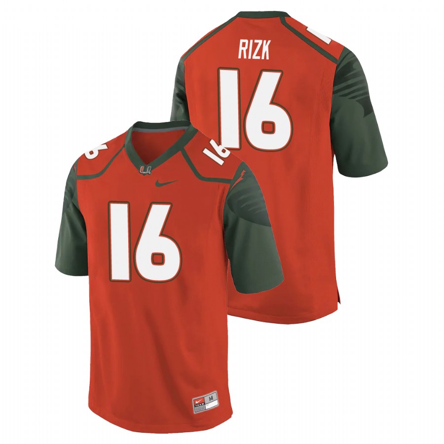 Men's Orange Miami Hurricanes Ryan Rizk Replica College Football Jersey Men's Jersey Miami Hurricanes Orange Ryan Rizk Replica College Football Jersey