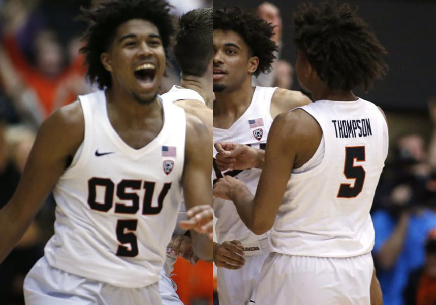 Men's Oregon State Beavers #5 Ethan Thompson Nike White College Basketball Jersey