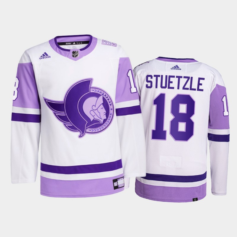 Men's Ottawa Senators #18 Tim Stutzle 2021 White Primegreen Hockey Fights Cancer Jersey Stitched