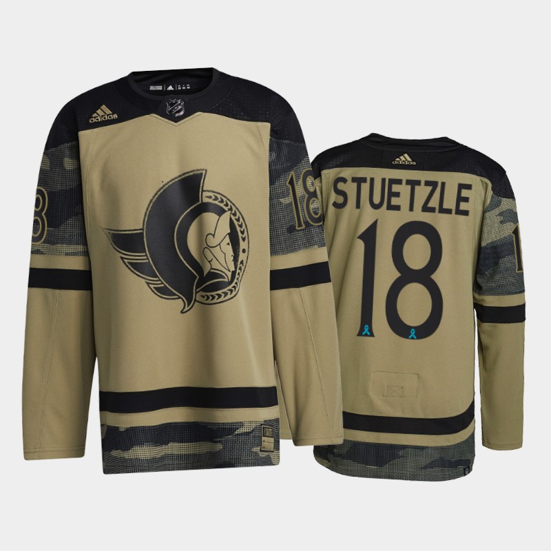 Men's Ottawa Senators #18 Tim Stutzle Camo Canadian Armed Force 2021 CAF Night Jersey Stitched