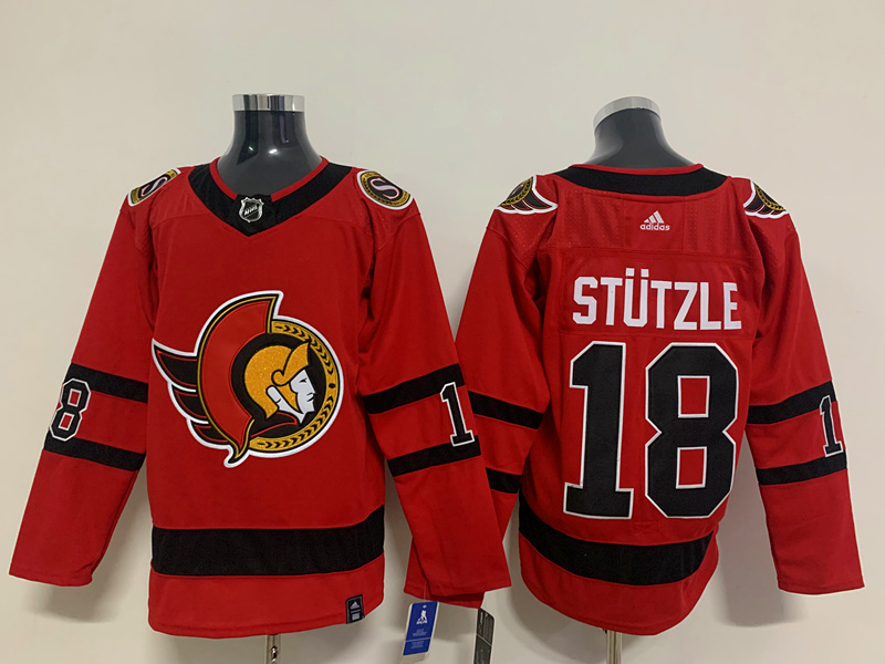 Men's Ottawa Senators #18 Tim Stutzle Tim Stuetzle Stitched adidas Red 2021 Reverse Retro Authentic Stitched