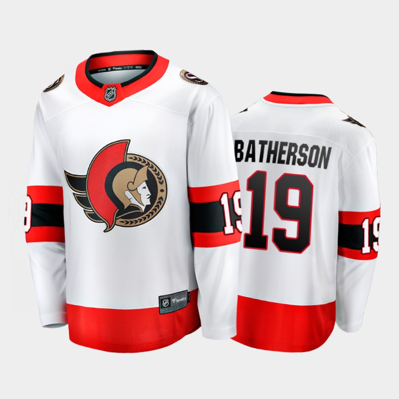 Men's Ottawa Senators #19 Drake Batherson Adidas 2020-21 White Red Away Player Jersey Stitched
