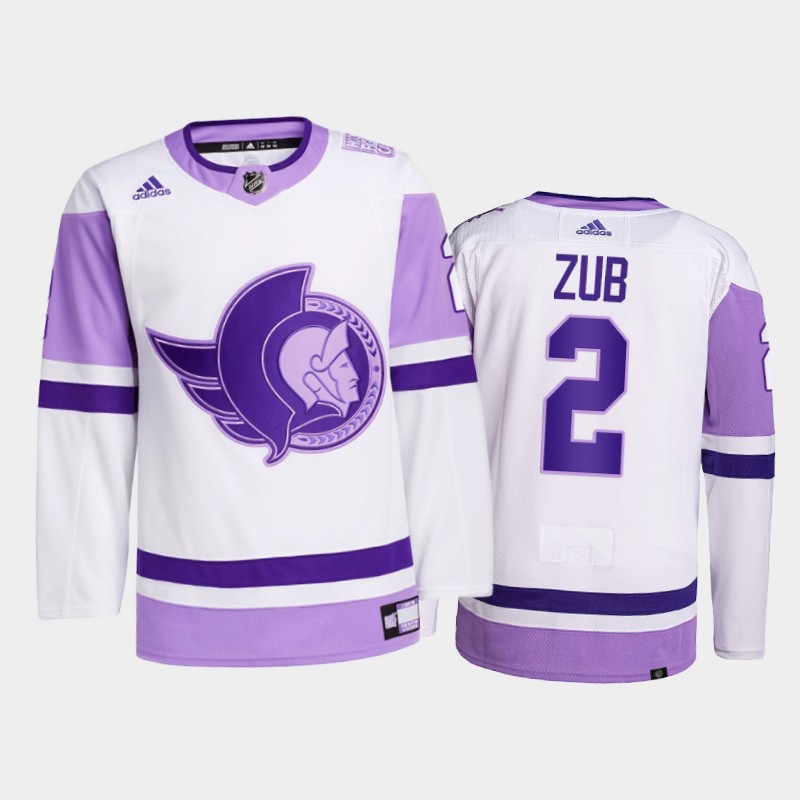 Men's Ottawa Senators #2 Artyom Zub 2021 White Primegreen Hockey Fights Cancer Jersey Stitched