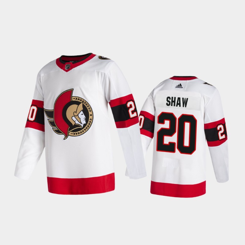Men's Ottawa Senators #20 Logan Shaw Adidas 2020-21 White Red Away Player Jersey Stitched