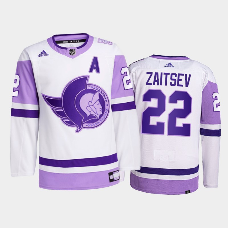 Men's Ottawa Senators #22 Nikita Zaitsev 2021 White Primegreen Hockey Fights Cancer Jersey Stitched
