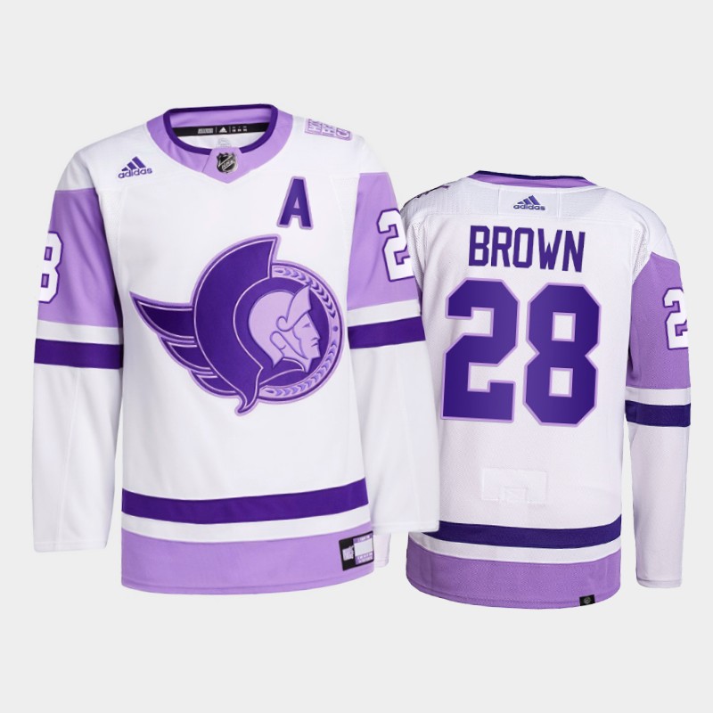 Men's Ottawa Senators #28 Connor Brown 2021 White Primegreen Hockey Fights Cancer Jersey Stitched