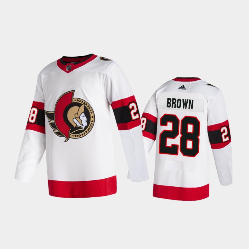 Men's Ottawa Senators #28 Connor Brown Adidas 2020-21 White Red Away Player Jersey Stitched
