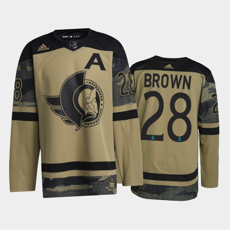 Men's Ottawa Senators #28 Connor Brown Camo Canadian Armed Force 2021 CAF Night Jersey Stitched