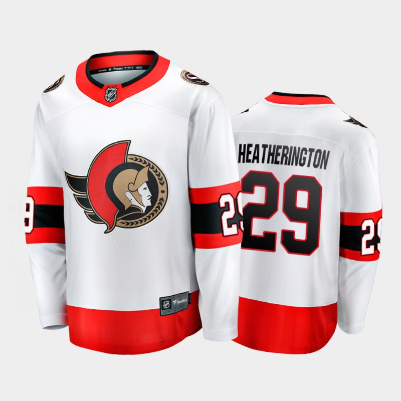 Men's Ottawa Senators #29 Dillon Heatherington Adidas 2020-21 White Red Away Player Jersey Stitched