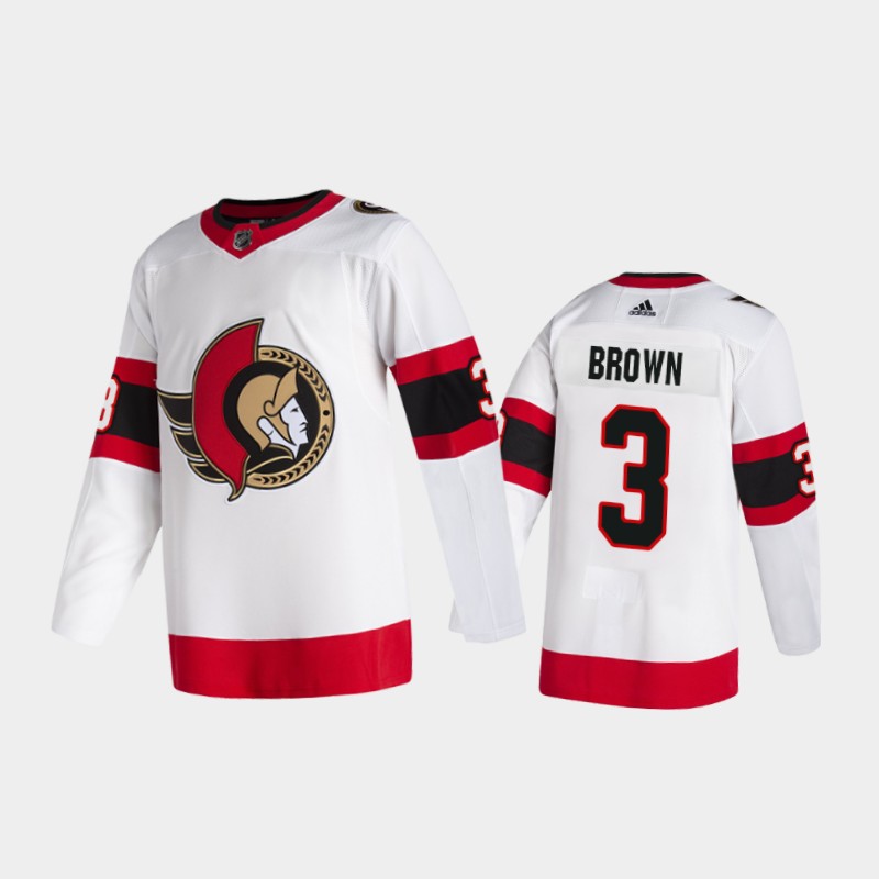 Men's Ottawa Senators #3 Josh Brown Adidas 2020-21 White Red Away Player Jersey
