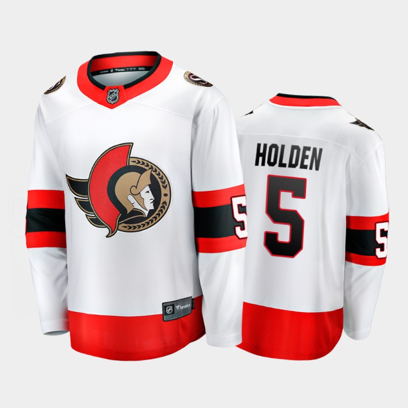 Men's Ottawa Senators #5 Nick Holden Adidas 2020-21 White Red Away Player Jersey Stitched
