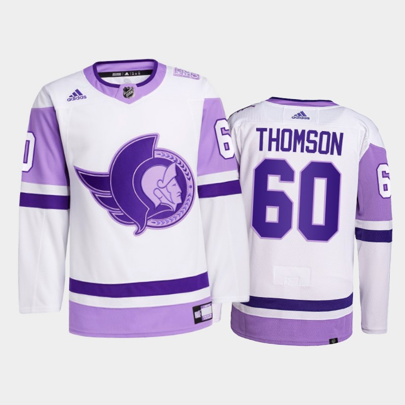 Men's Ottawa Senators #60 Lassi Thomson 2021 White Primegreen Hockey Fights Cancer Jersey Stitched