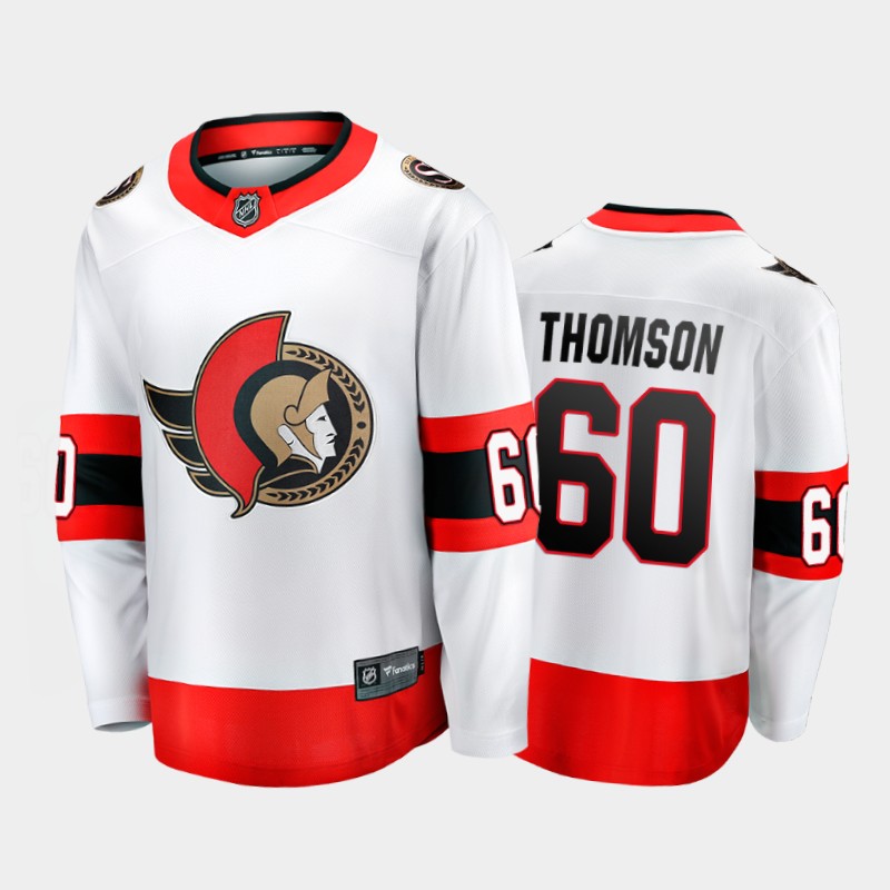 Men's Ottawa Senators #60 Lassi Thomson Adidas 2020-21 White Red Away Player Jersey Stitched
