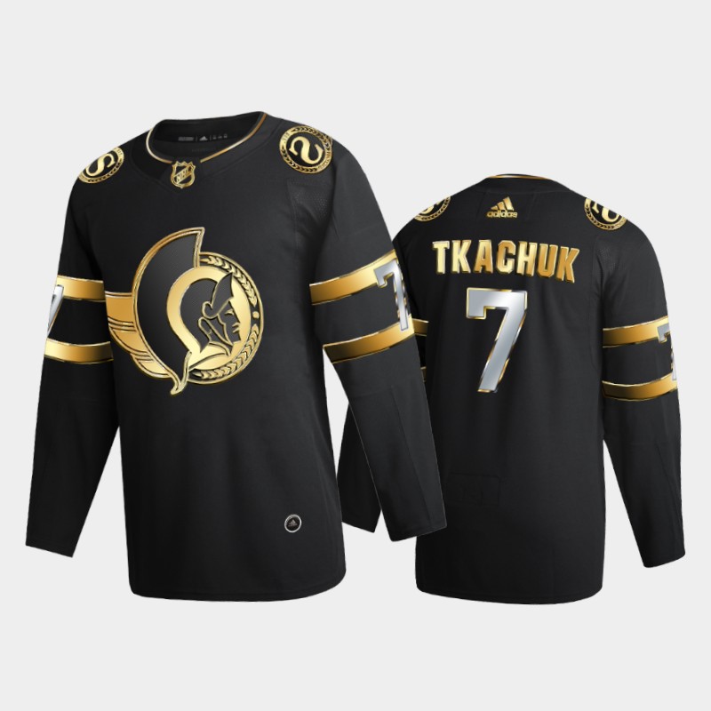 Men's Ottawa Senators #7 Brady Tkachuk Adidas Black Golden Limited Edition Jersey Stitched