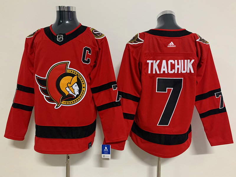 Men's Ottawa Senators #7 Brady Tkachuk Stitched adidas Red 2021 Reverse Retro Authentic Jersey Stitched