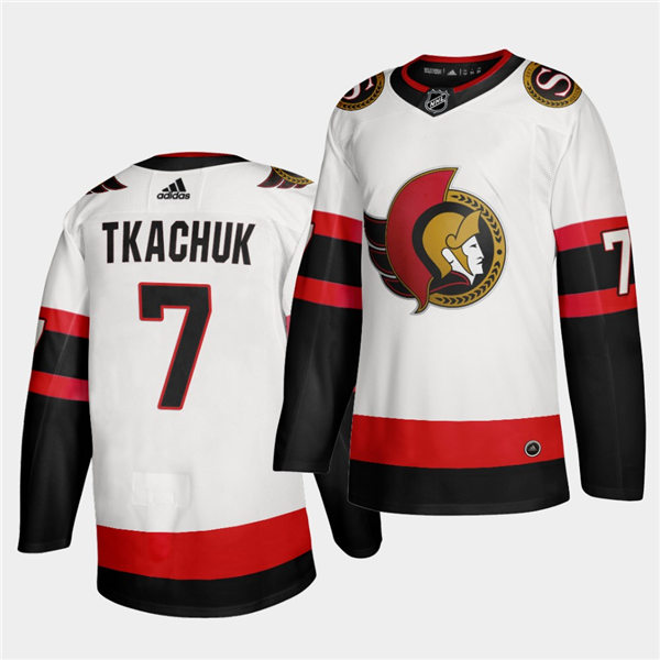 Men's Ottawa Senators #7 Brady Tkachuk White Black Vintage Adidas Jersey Stitched