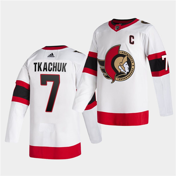 Men's Ottawa Senators #7 Brady Tkachuk White Red Away Adidas Jersey Stitched