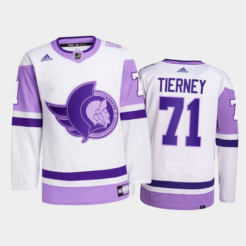 Men's Ottawa Senators #71 Chris Tierney 2021 White Primegreen Hockey Fights Cancer Jersey Stitched