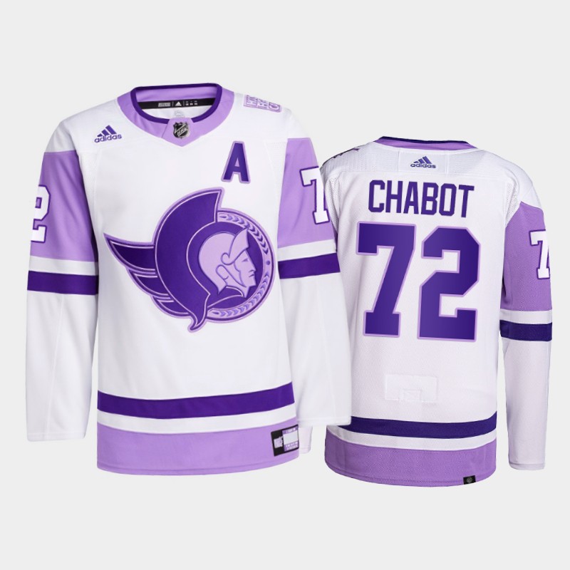 Men's Ottawa Senators #72 Thomas Chabot 2021 White Primegreen Hockey Fights Cancer Jersey Stitched