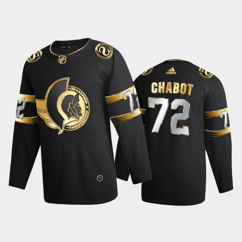 Men's Ottawa Senators #72 Thomas Chabot Adidas Black Golden Limited Edition Jersey Stitched