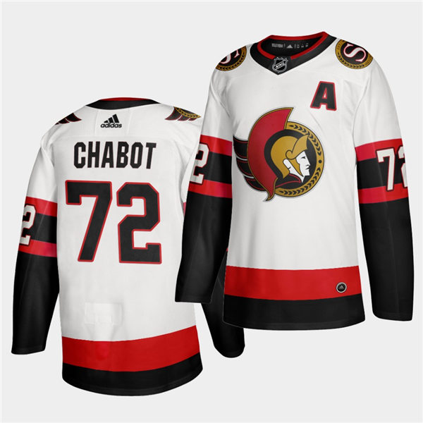 Men's Ottawa Senators #72 Thomas Chabot White Black Vintage Adidas Jersey Stitched
