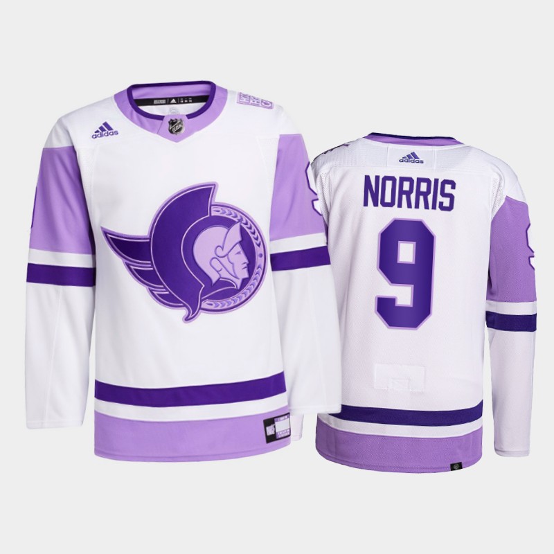 Men's Ottawa Senators #9 Josh Norris 2021 White Primegreen Hockey Fights Cancer Jersey Stitched