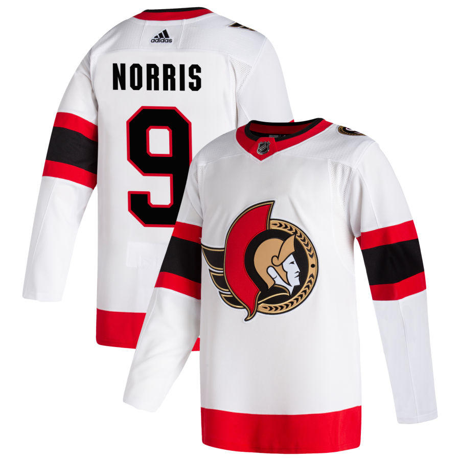 Men's Ottawa Senators #9 Josh Norris White Red Away Adidas Jersey Stitched