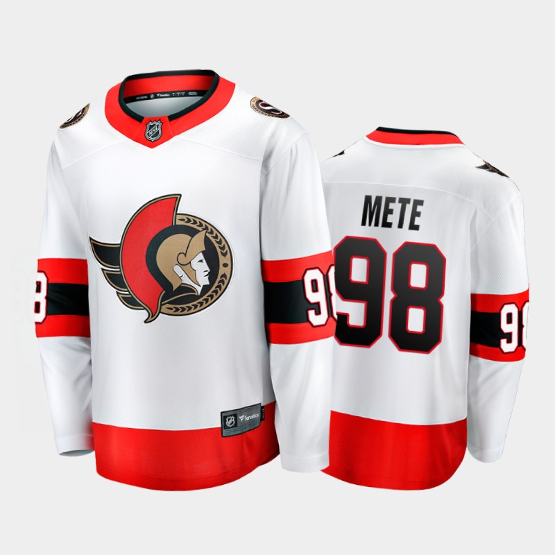 Men's Ottawa Senators #98 Victor Mete Adidas 2020-21 White Red Away Player Jersey Stitched